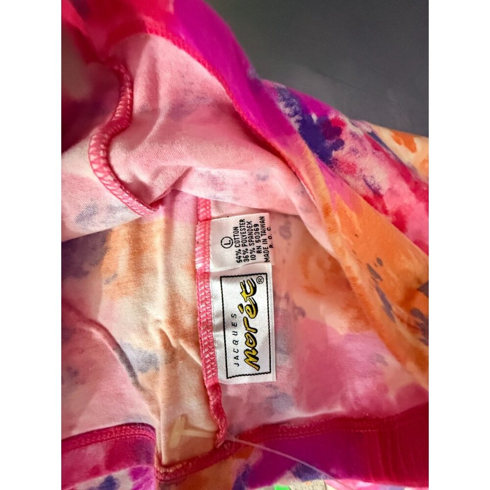 VTG Jacques Moret Leggings NWT Large Neon Abstract Pink Orange 90s Deadstock - Picture 3 of 5